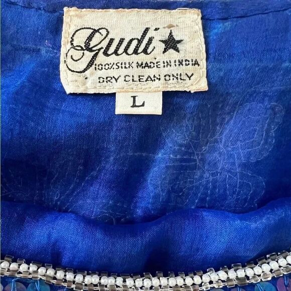 Judi 80s Sequins Top 100% Silk Size L (Medium current) Royal Blue - Picture 5 of 6